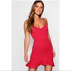 Boohoo Dresses - NWT Boohoo Stretch Ruffle Fitted Mini Red Dress Boohoo Dresses - NWT Boohoo Stretch Ruffle Fitted Mini Red Dress